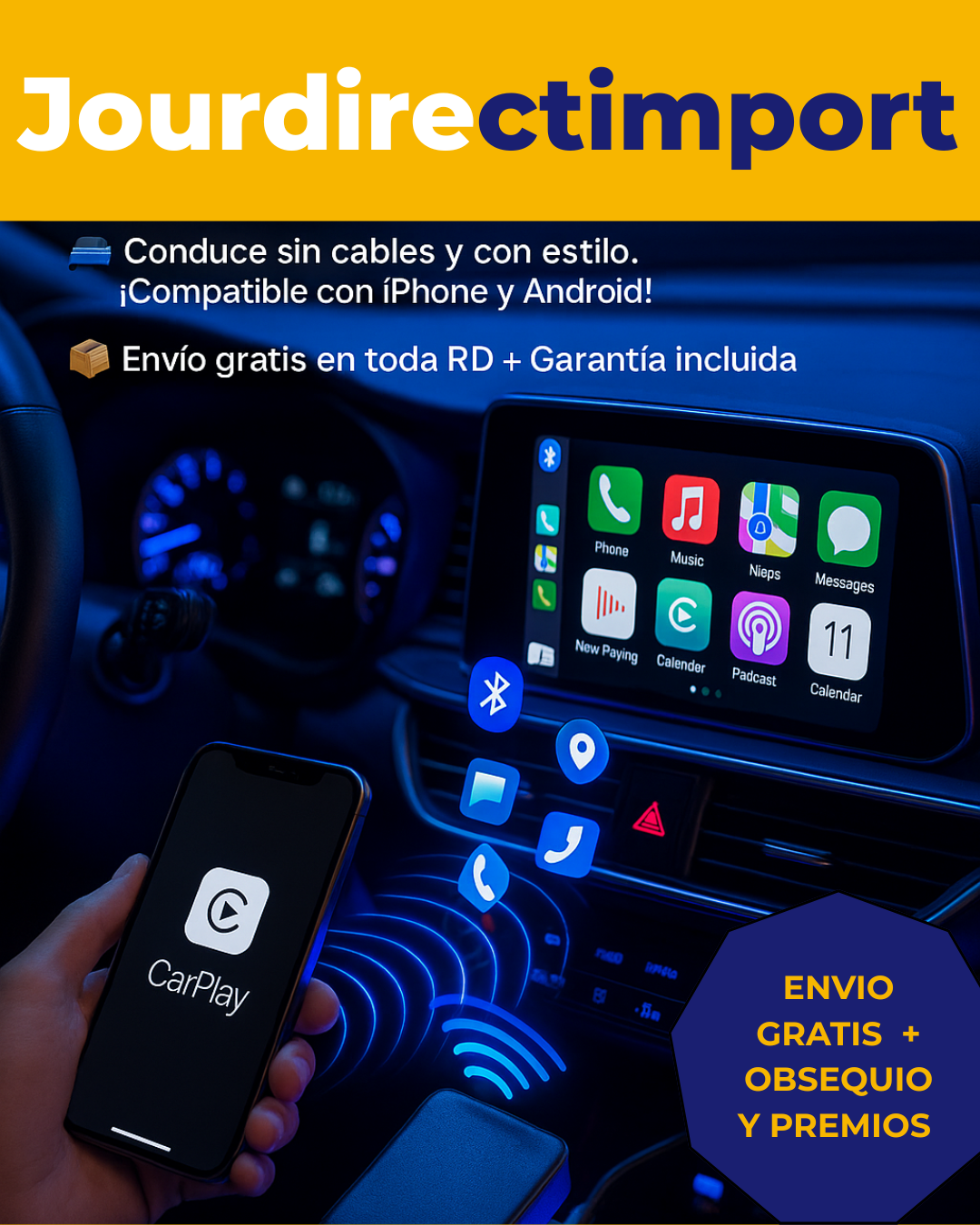 CarPlay. Adaptador inalámbrico para iPhone y Android